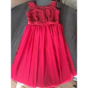 Women's Bery Love Lace Chiffon Dress Size L Sleeveless RED Satin Tie